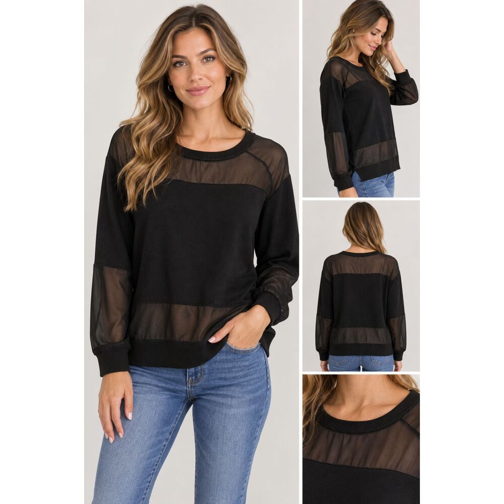 Zara Trafaluc Black Sweatshirt Sheer Panels Medium Basic Lounge Casual